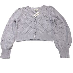 Jessica Simpson Cardigan Sweater Womens L‎ Purple Cropped Textured Knit Coquette
